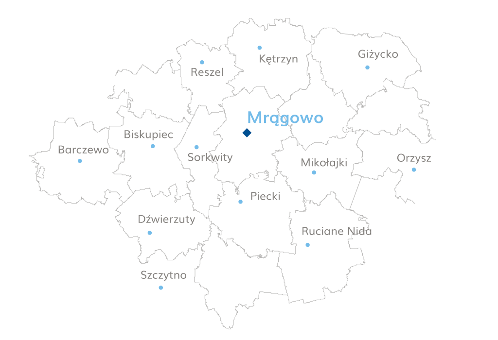 Mrągowo, Reszel, Kętrzyn, Giżycko, Biskupiec, Sorkwity, Barczewo, Dźwierzuty, Szczytno, Piecki, Ruciane Nidam, Mikołajki, Orzysz - zarządzanie nieruchomościami